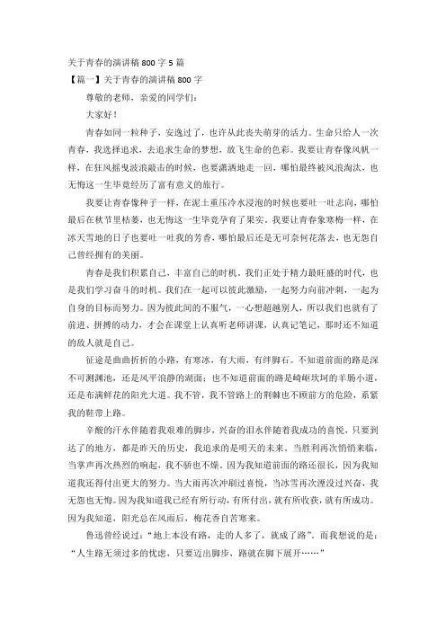 关于青春的演讲稿800字5篇