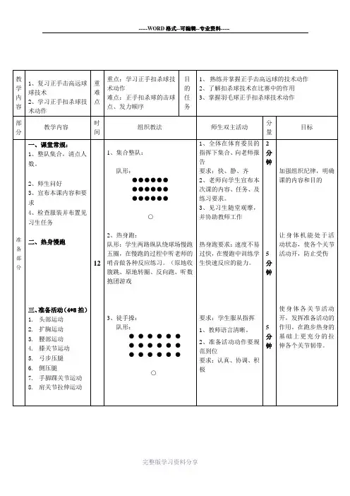 (完整版)羽毛球教案模板