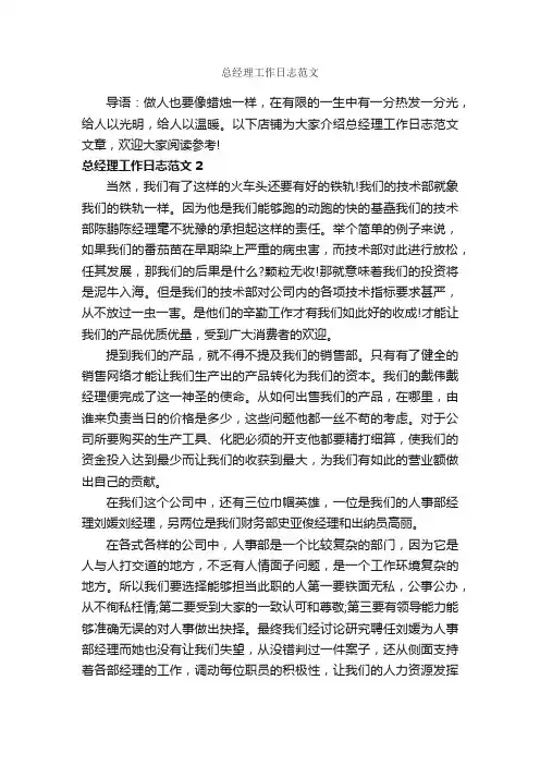 总经理工作日志范文