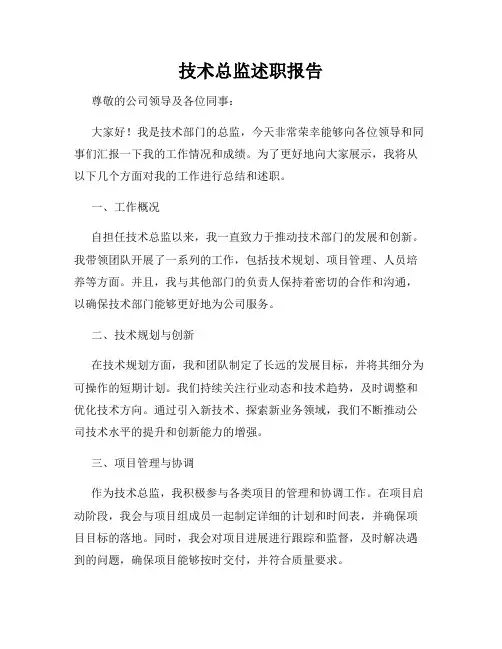 技术总监述职报告