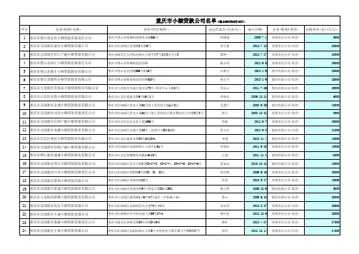 重庆市小额贷款公司名单(截止2013年6月20日)