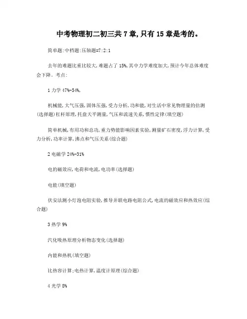 中考数学物理化学知识点分值_考点总结_纯手工