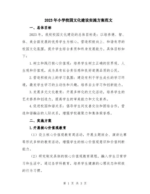 2023年小学校园文化建设实施方案范文