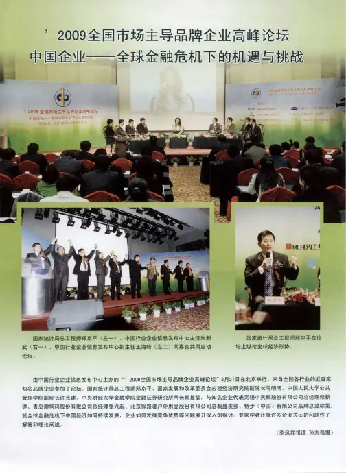 ’2009全国市场主导品牌企业高峰论坛中国企业——全球金融危机下的机遇与挑战