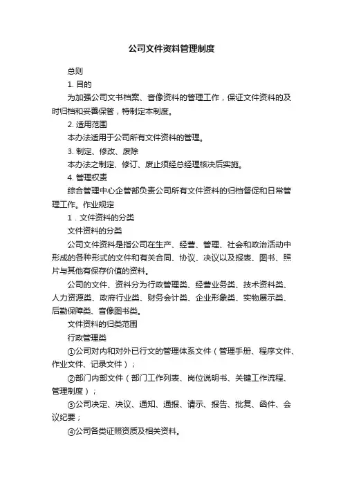 公司文件资料管理制度