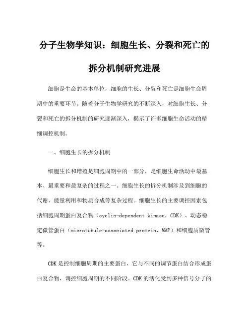分子生物学知识：细胞生长、分裂和死亡的拆分机制研究进展
