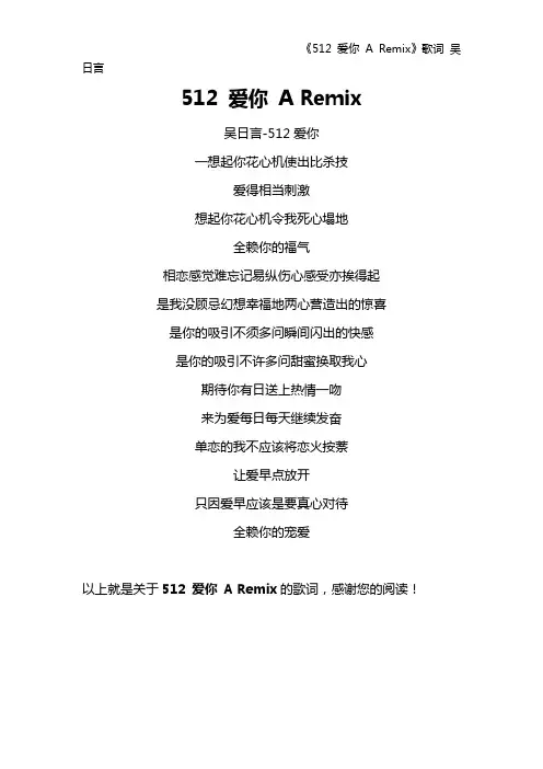 《512 爱你 A Remix》歌词 吴日言