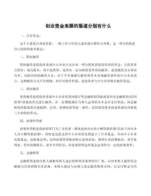 创业资金来源的渠道分别有什么