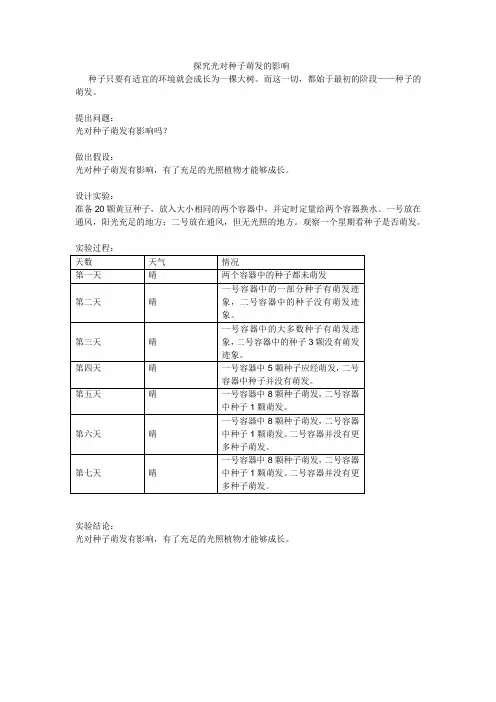 探究光对种子萌发的影响 生物 初中