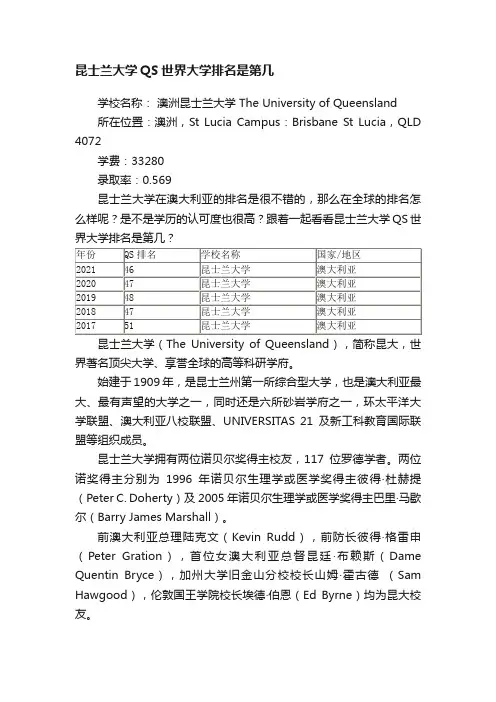 昆士兰大学QS世界大学排名是第几