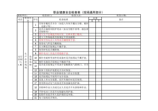 职业健康安全、检查表(现场通用部分)