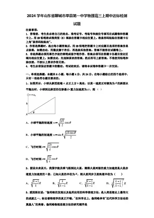 2024学年山东省聊城市莘县第一中学物理高三上期中达标检测试题含解析