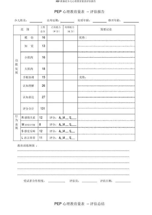 PEP孤独症儿童心理教育量表评估报告