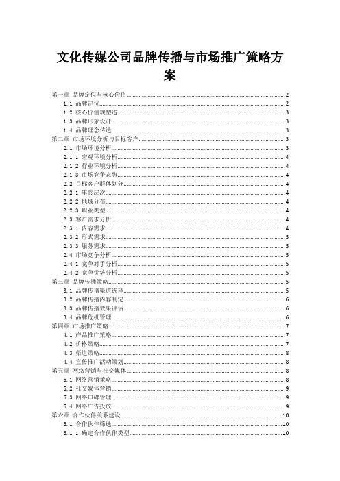 文化传媒公司品牌传播与市场推广策略方案