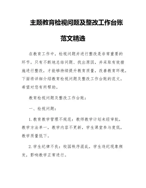 主题教育检视问题及整改工作台账范文精选