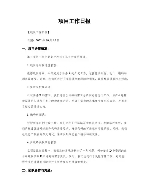 项目工作日报