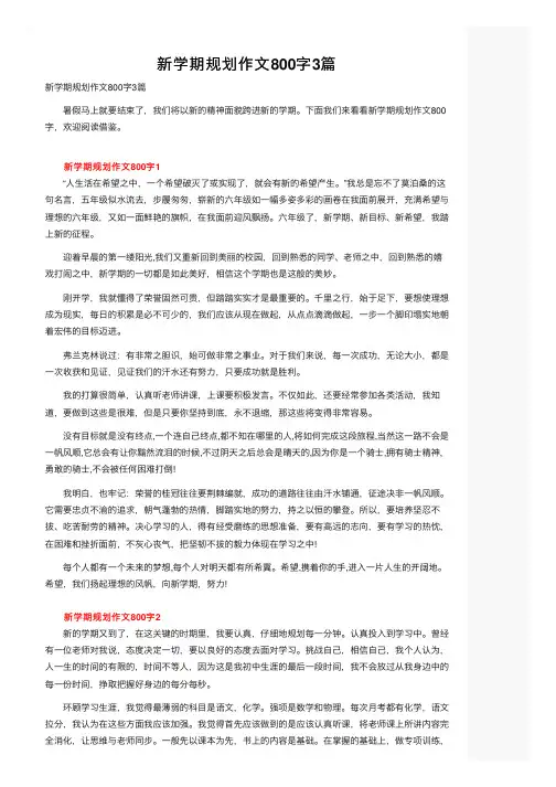 新学期规划作文800字3篇