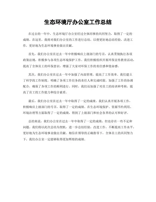 生态环境厅办公室工作总结