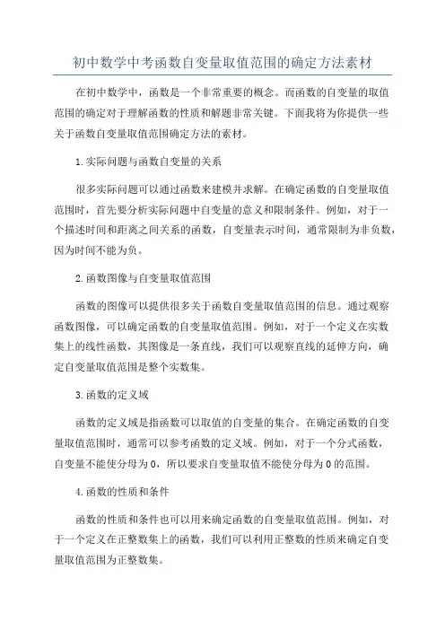 初中数学中考函数自变量取值范围的确定方法素材