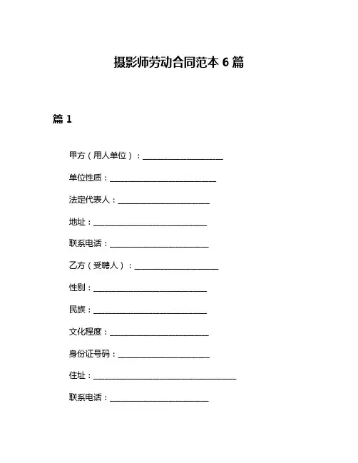 摄影师劳动合同范本6篇