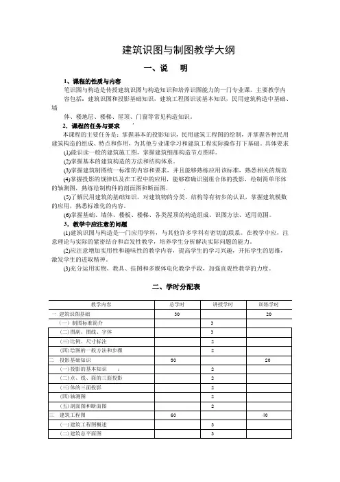 建筑识图与制图教学大纲