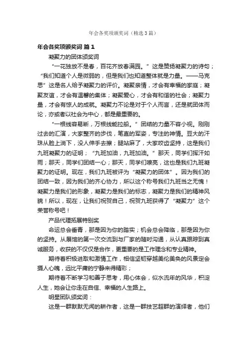 年会各奖项颁奖词（精选3篇）