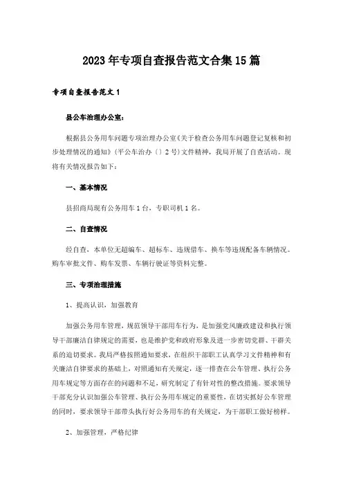 2023年专项自查报告范文合集15篇