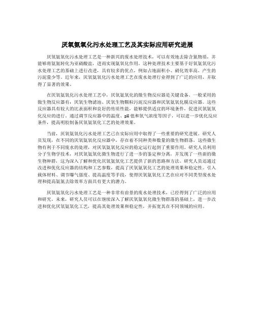 厌氧氨氧化污水处理工艺及其实际应用研究进展