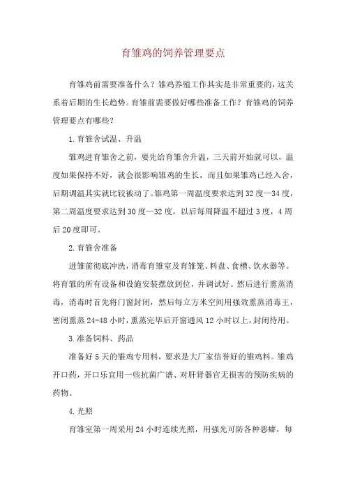 育雏鸡的饲养管理要点