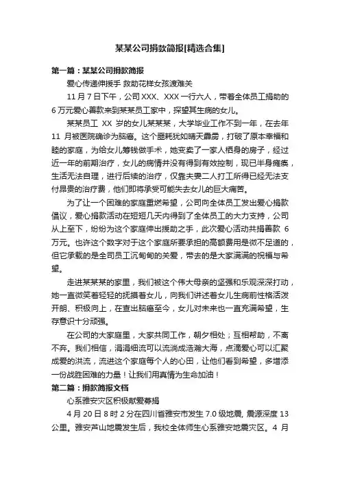 某某公司捐款简报[精选合集]