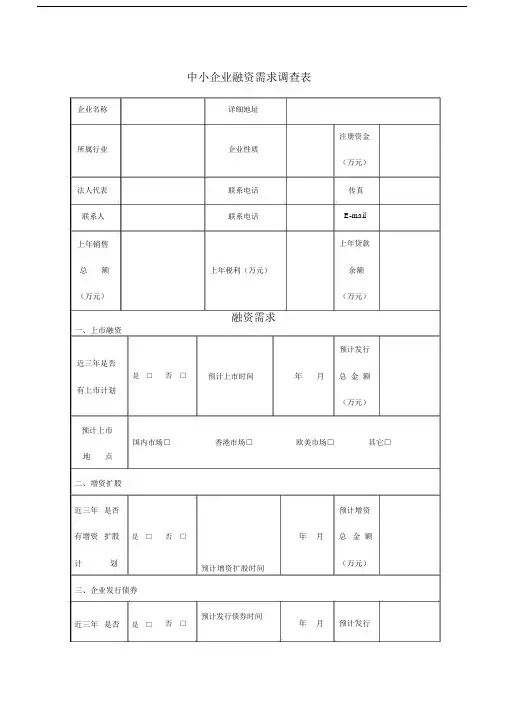中小企业融资需求调查标准表格.doc