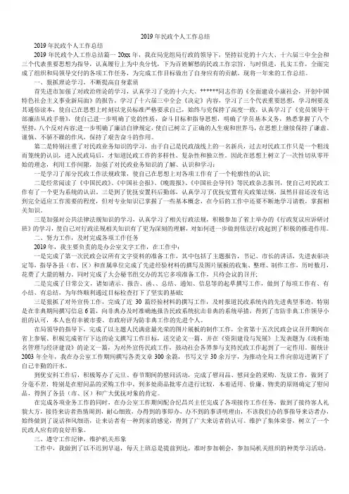 2019年民政个人工作总结