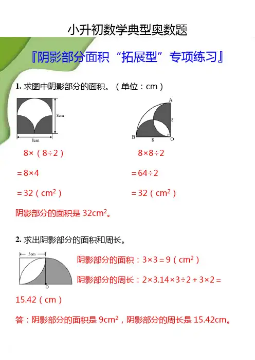 小升初数学阴影部分面积“拓展型”专项练习