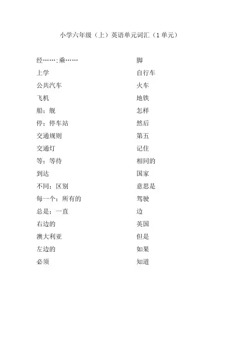 小学六年级(上)英语单元词汇测试