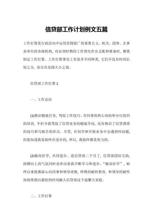 信贷部工作计划例文五篇