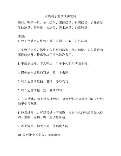 红烧鸭子的做法和配料