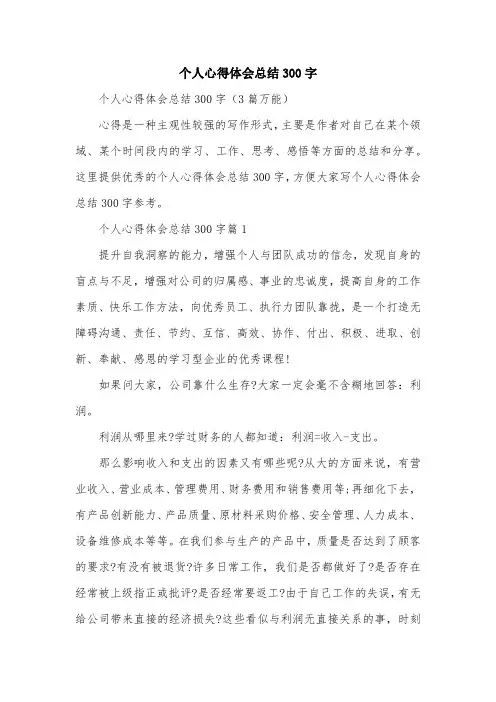 个人心得体会总结300字