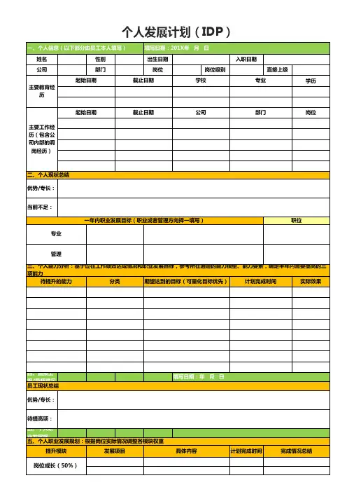 IDP个人发展计划表