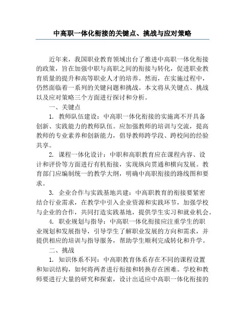 中高职一体化衔接的关键点、挑战与应对策略