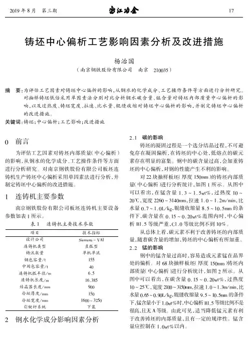 铸坯中心偏析工艺影响因素分析及改进措施