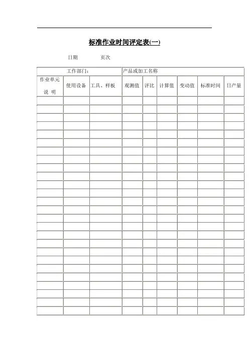 标准作业时间评定表(一)