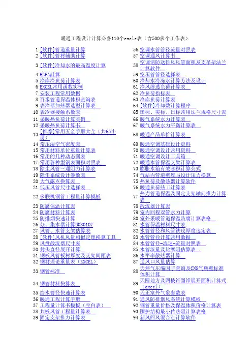 暖通工程设计计算必备500个excle表