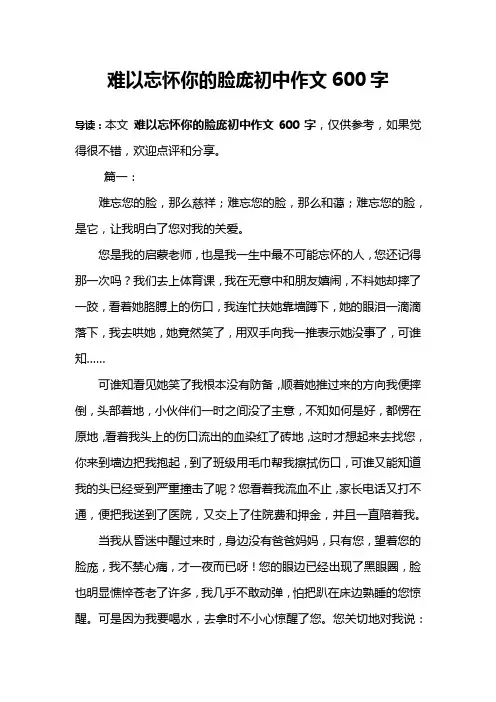 难以忘怀你的脸庞初中作文600字