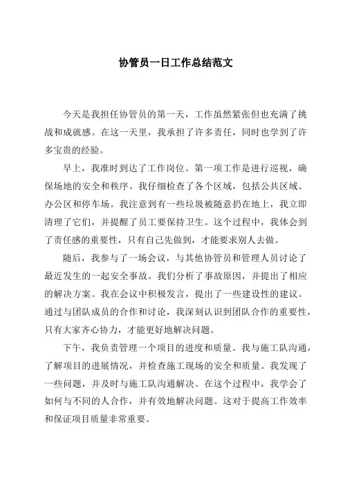 协管员一日工作总结范文