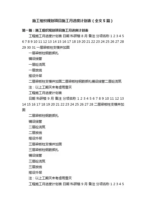 施工组织规划项目施工月进度计划表（全文5篇）