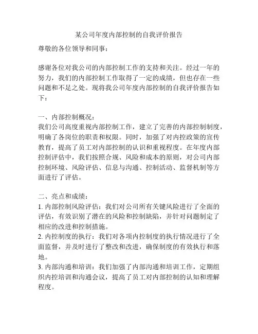 某公司年度内部控制的自我评价报告