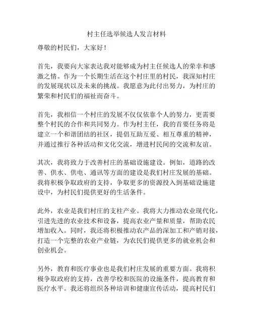 村主任选举候选人发言材料