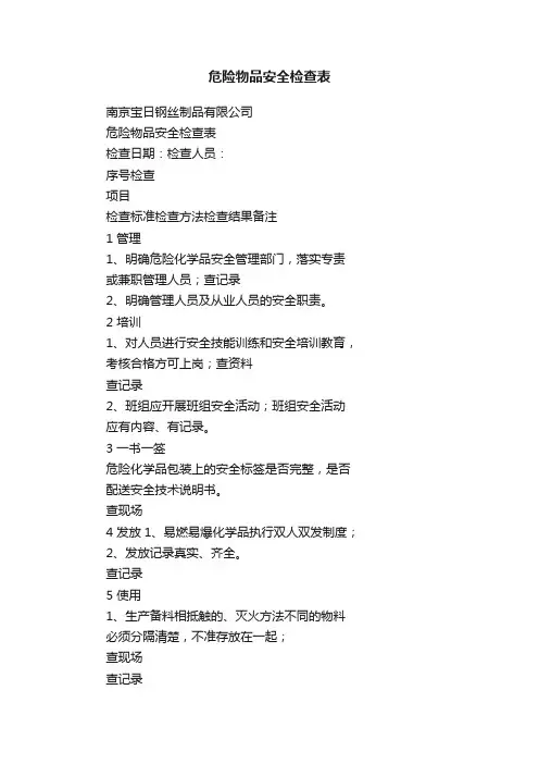 危险物品安全检查表