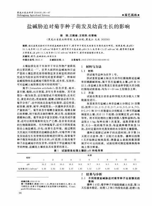 盐碱胁迫对菊芋种子萌发及幼苗生长的影响