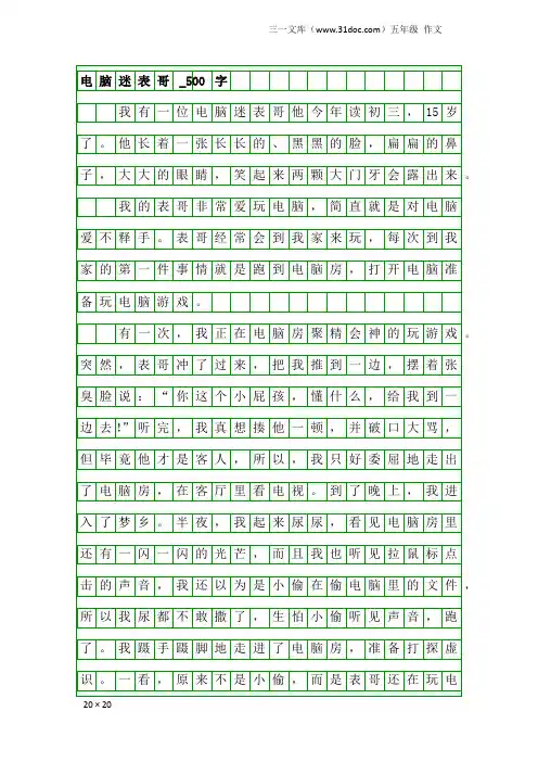 五年级作文：电脑迷表哥_500字